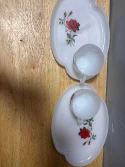 Milk glass rose trays 