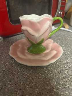 Pink rose cup and saucer 