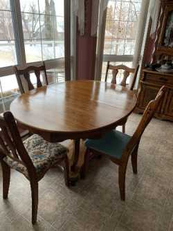 Oak table &amp; five chairs